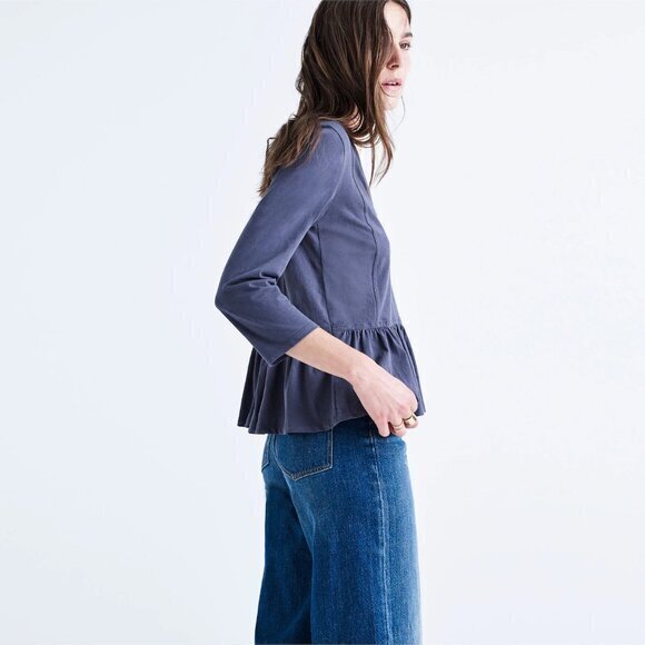 Madewell Deep-V Peplum Tee Storm Blue-‎ Women's XXS - Picture 1 of 10